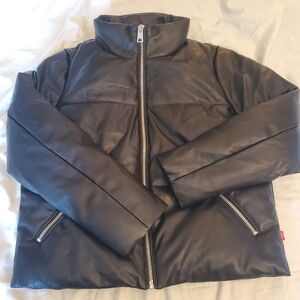 Levis Ladies Vegan Faux Leather Puffer Bomber Jacket Black Size Medium